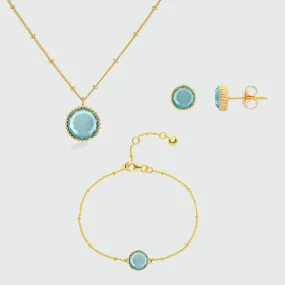 Barcelona March Birthstone Blue Topaz & Gold Vermeil Jewellery Set