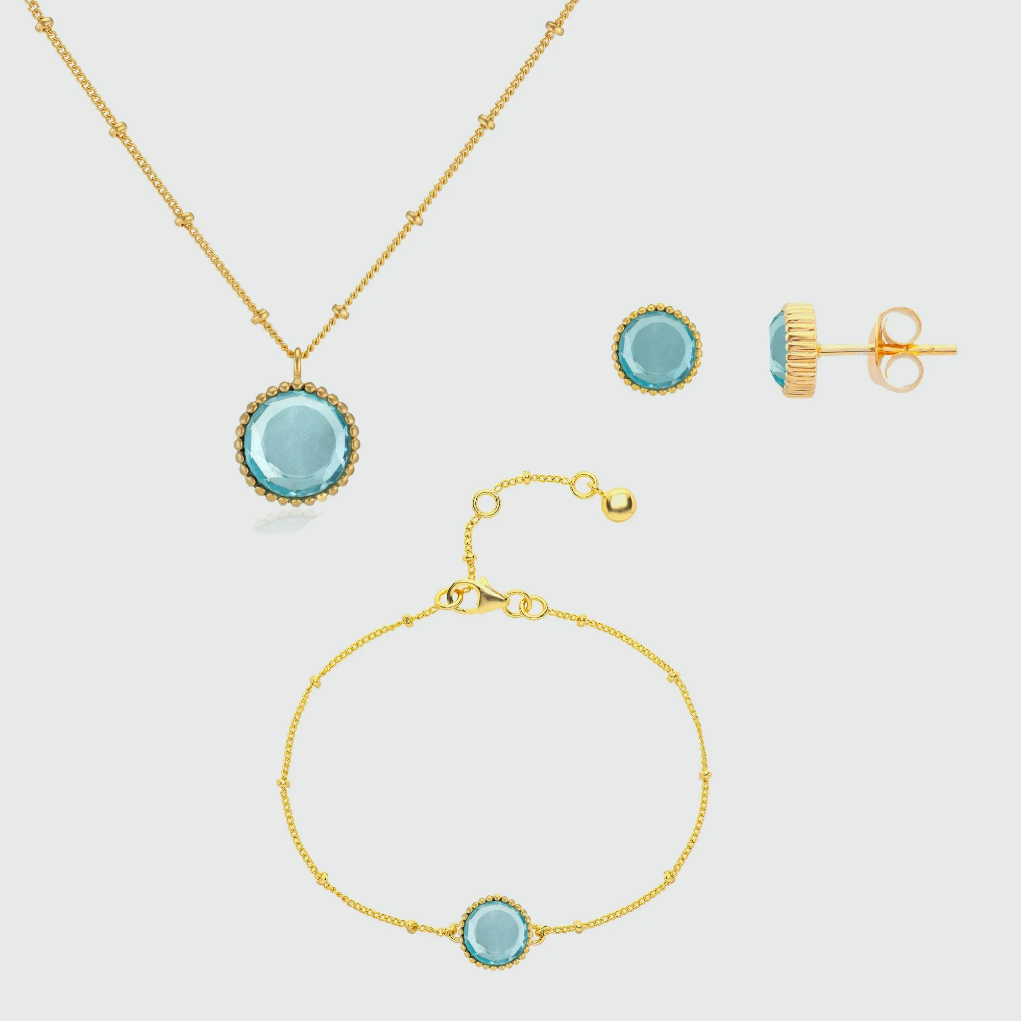 Barcelona March Birthstone Blue Topaz & Gold Vermeil Jewellery Set