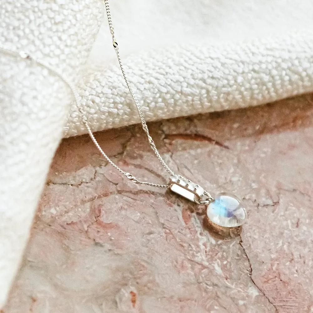 Beloved Moonstone Heart Drop Pendant Sterling Silver