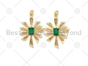 BestBeads&Beyond - Emerald CZ Micro Pave Leaf Shape Pendant/Charm, 18K Gold Filled Flower Charm, Necklace Bracelet Charm Pendant,24x35mm,Sku#Y488