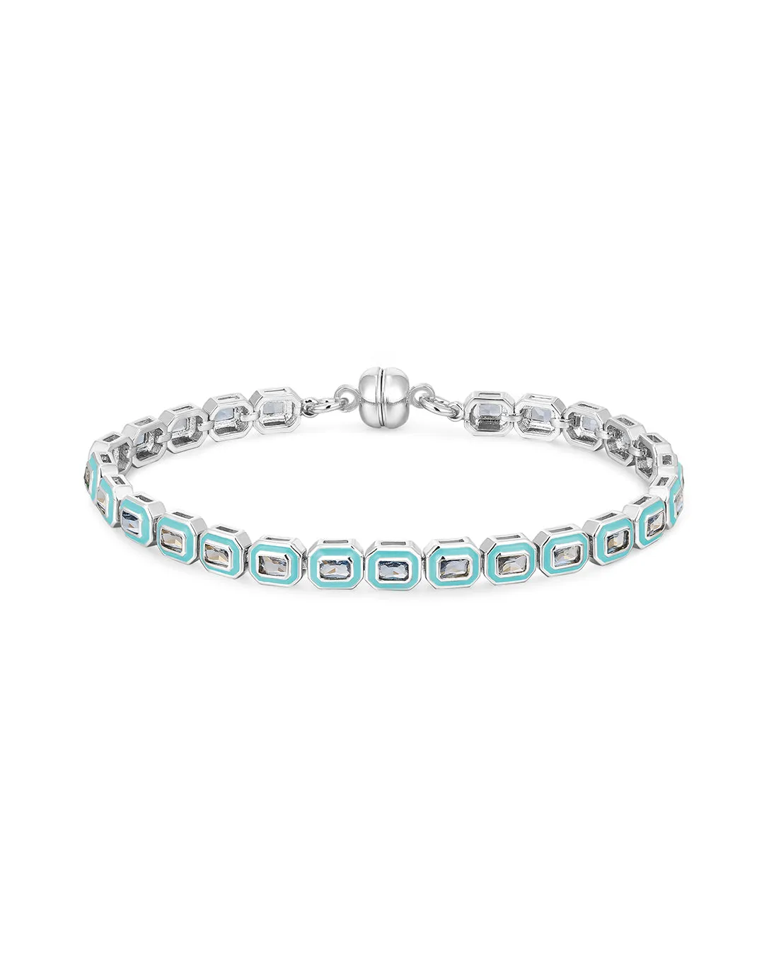 Bezel Emerald Ballier Tennis Bracelet-Turquoise- Silver