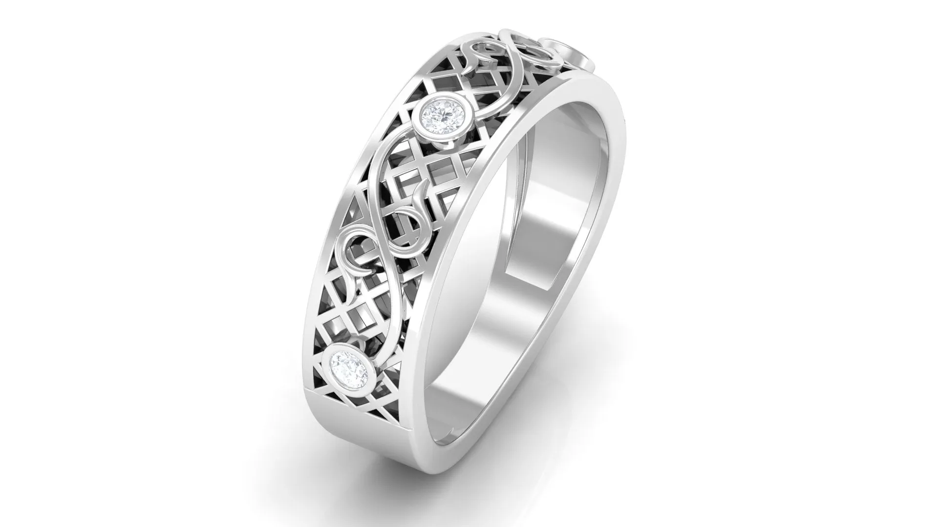 Bezel Set Round Diamond Designer Band Ring