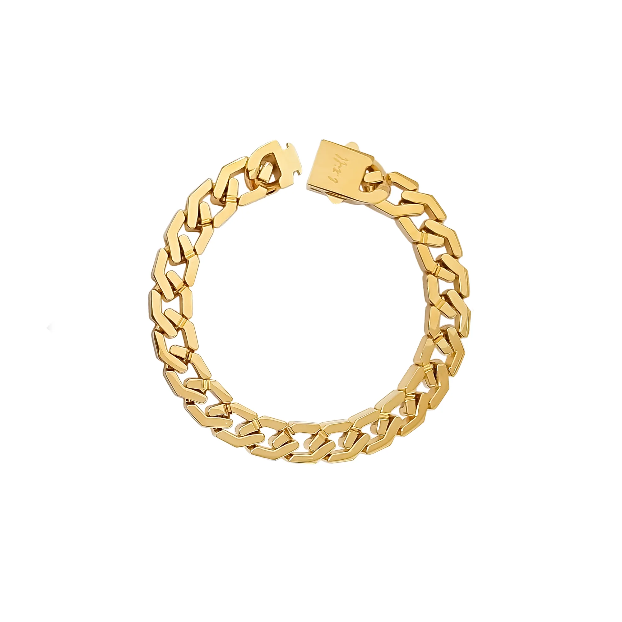 BG100G B.Tiff High Polish Gold Flat Angular Cuban Link Bracelet