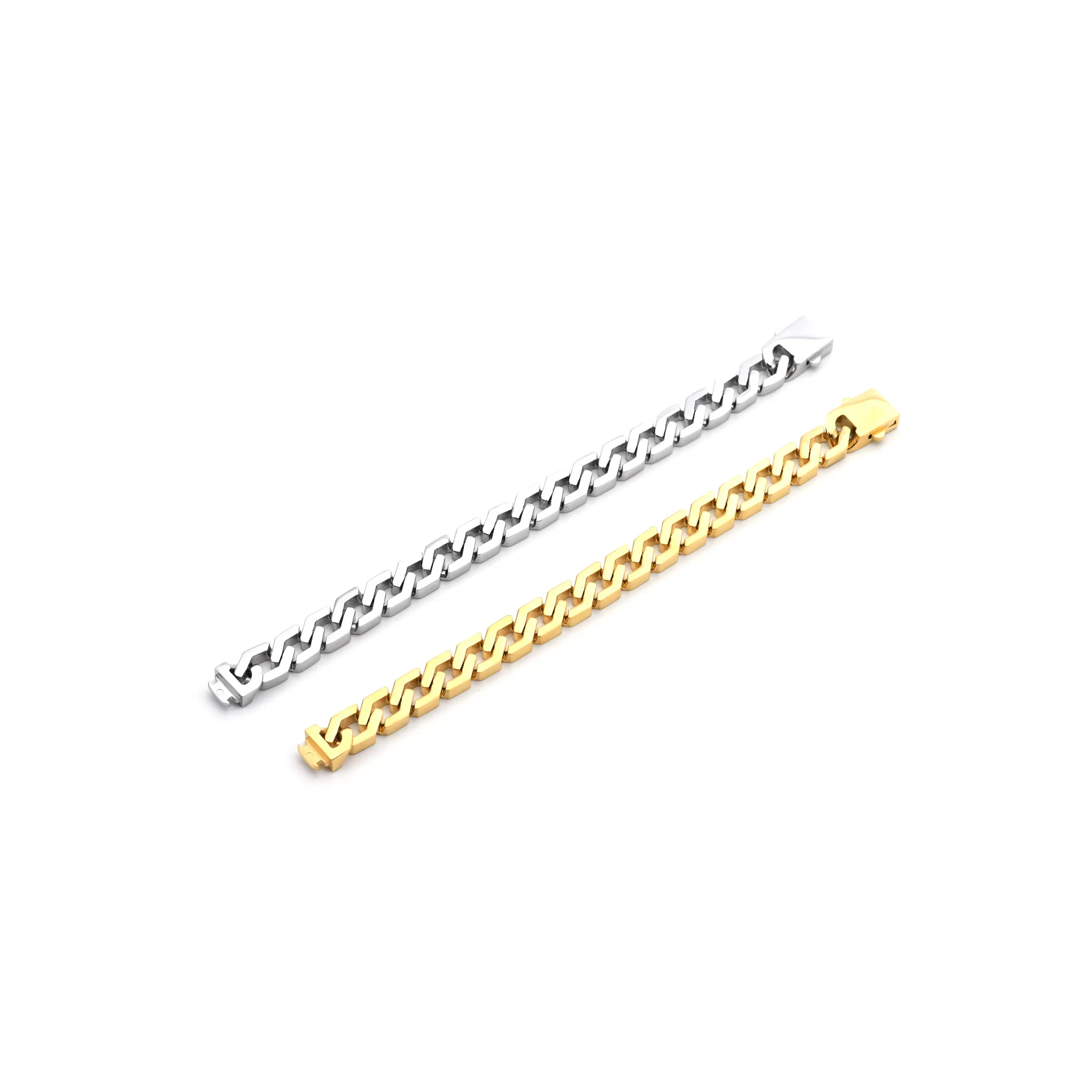 BG100G B.Tiff High Polish Gold Flat Angular Cuban Link Bracelet