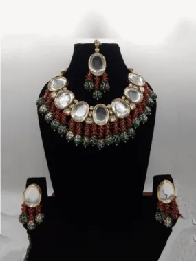 Big Kundan Coral Tassel Necklace Set