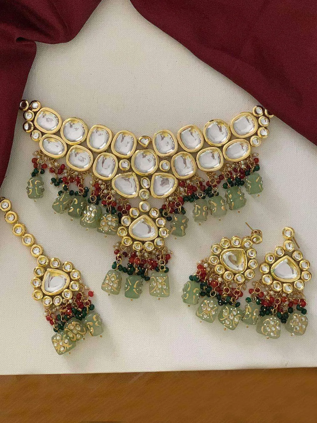 Big Kundan Drop Pendant Necklace Set