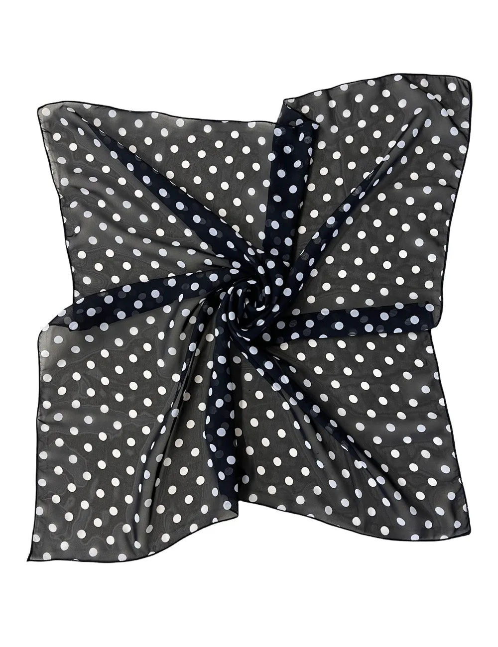 Black & White Polka Dot Large Chiffon Sheer Square Hair & Neck Scarf