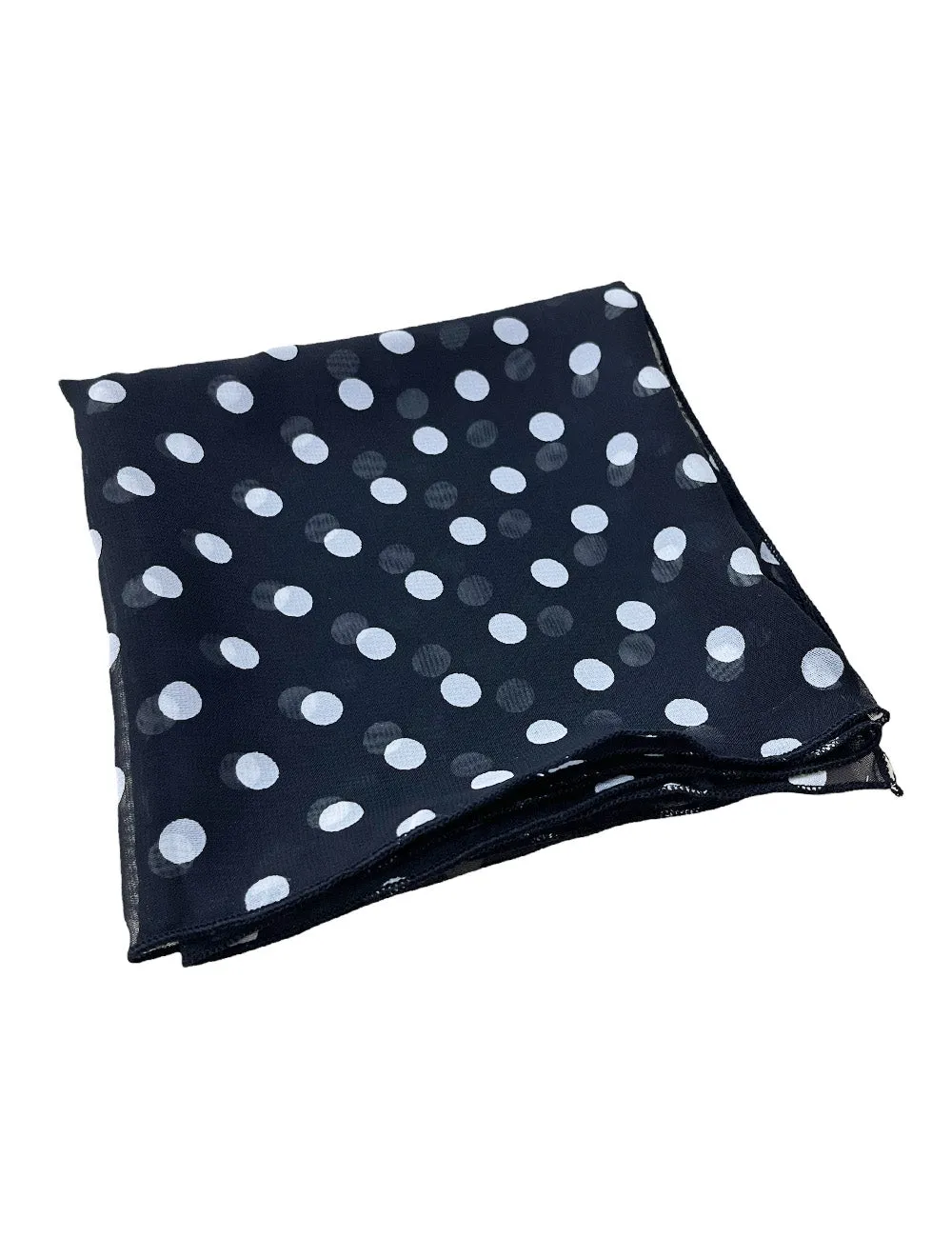 Black & White Polka Dot Large Chiffon Sheer Square Hair & Neck Scarf