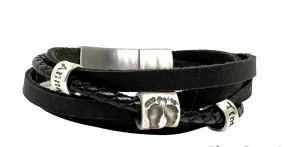 Black Flat & Braided Leather Wrap Bracelet