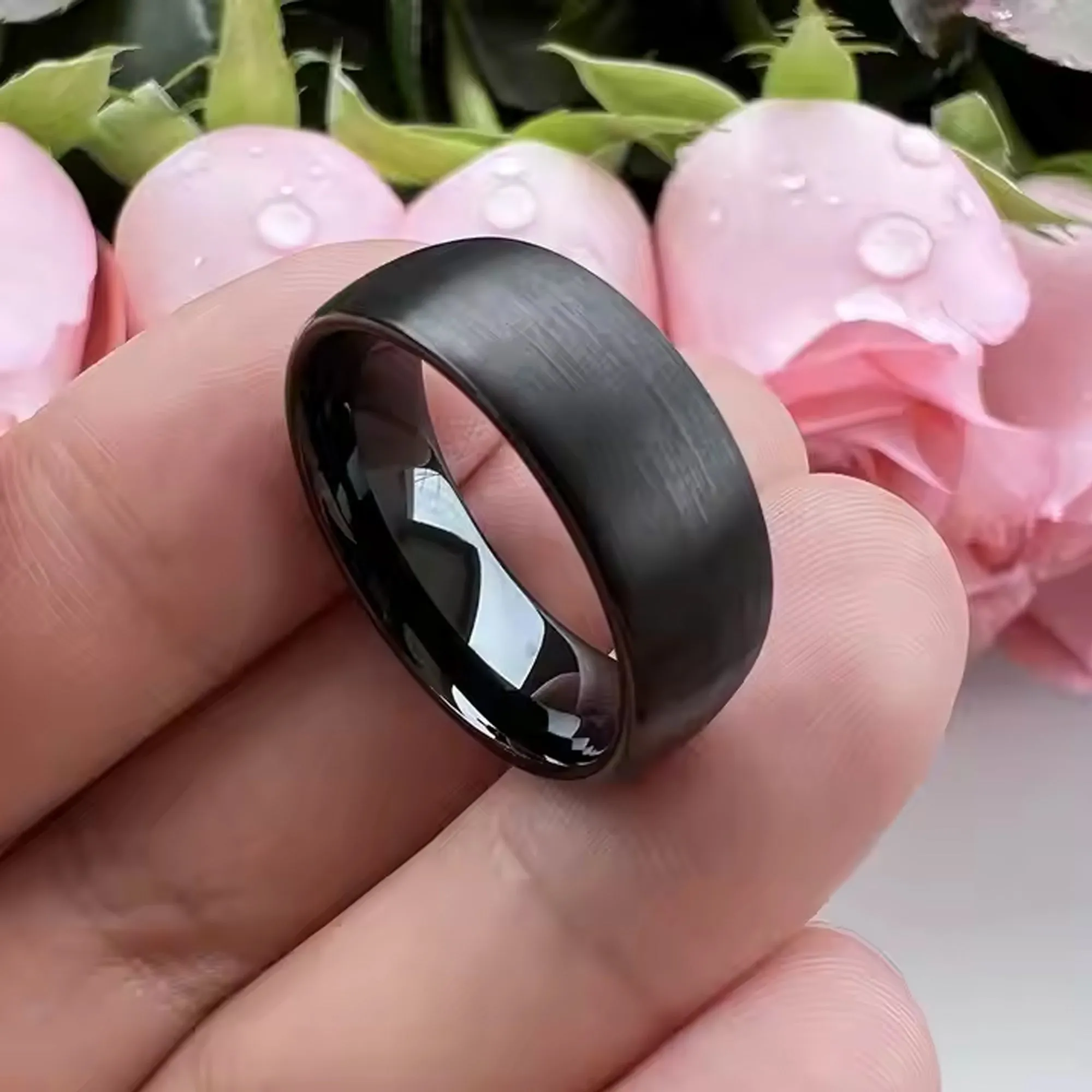 Black Tungsten Carbide Ring For Men and Women. 6mm or 8mm Dome Shape, Barrel, Comfort Fit Wedding Band, Pinky, Statement or Thumb RIng (Copy)