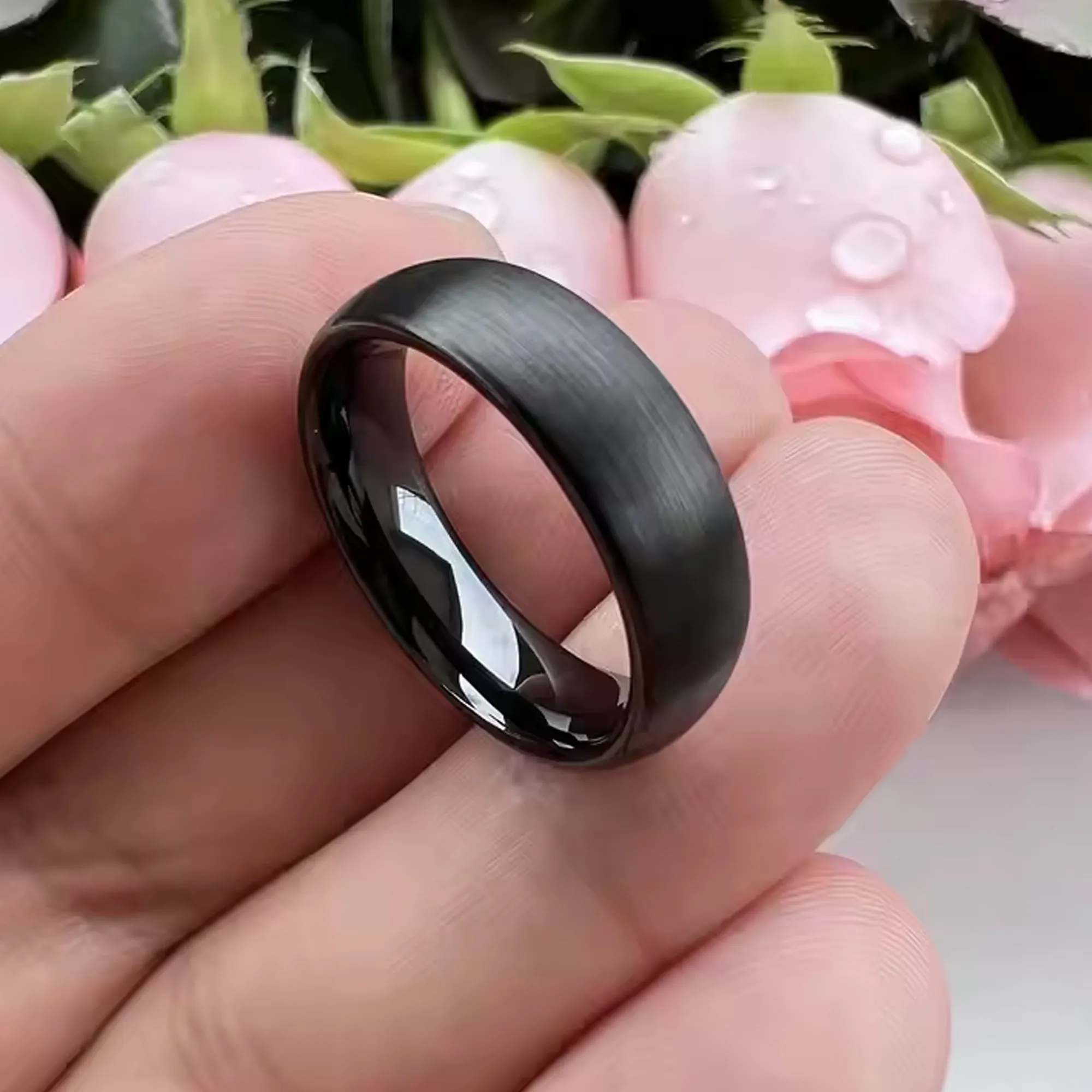 Black Tungsten Carbide Ring For Men and Women. 6mm or 8mm Dome Shape, Barrel, Comfort Fit Wedding Band, Pinky, Statement or Thumb RIng (Copy)