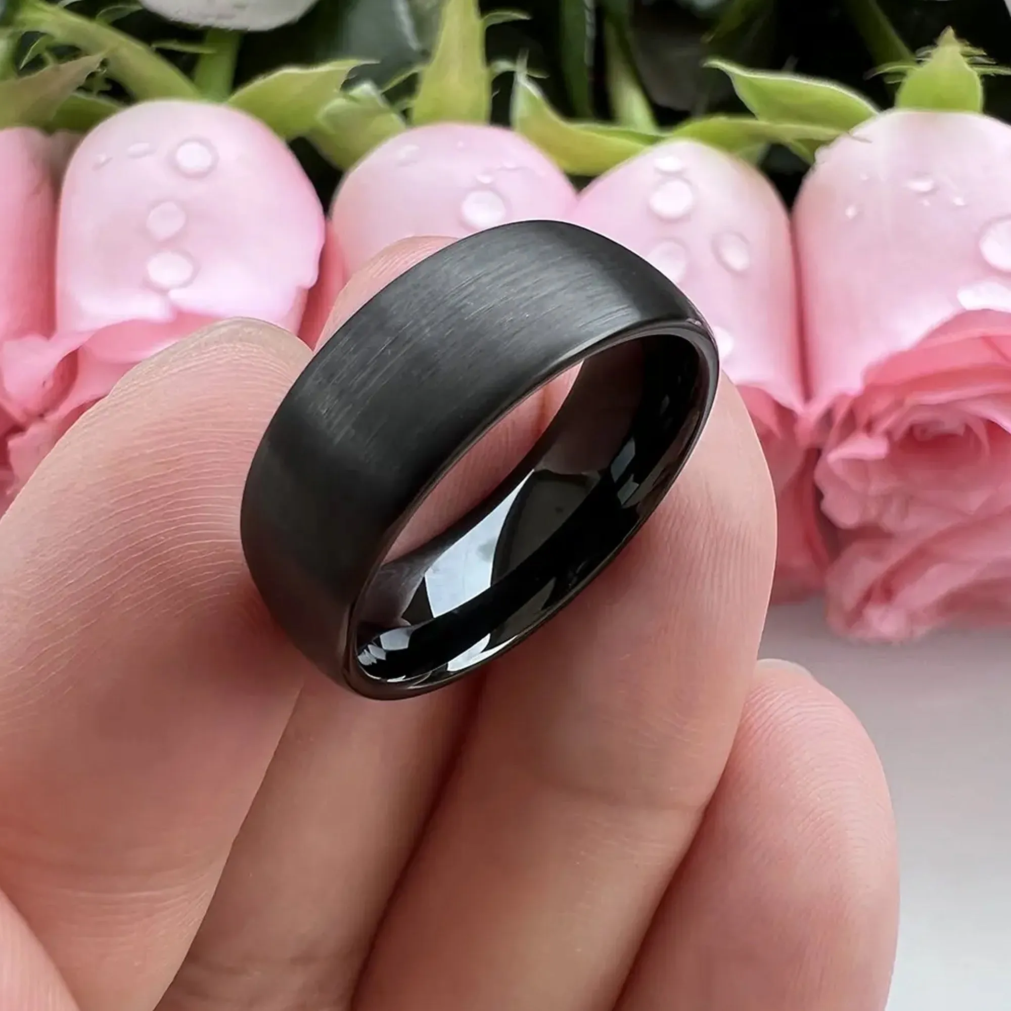 Black Tungsten Carbide Ring For Men and Women. 6mm or 8mm Dome Shape, Barrel, Comfort Fit Wedding Band, Pinky, Statement or Thumb RIng (Copy)