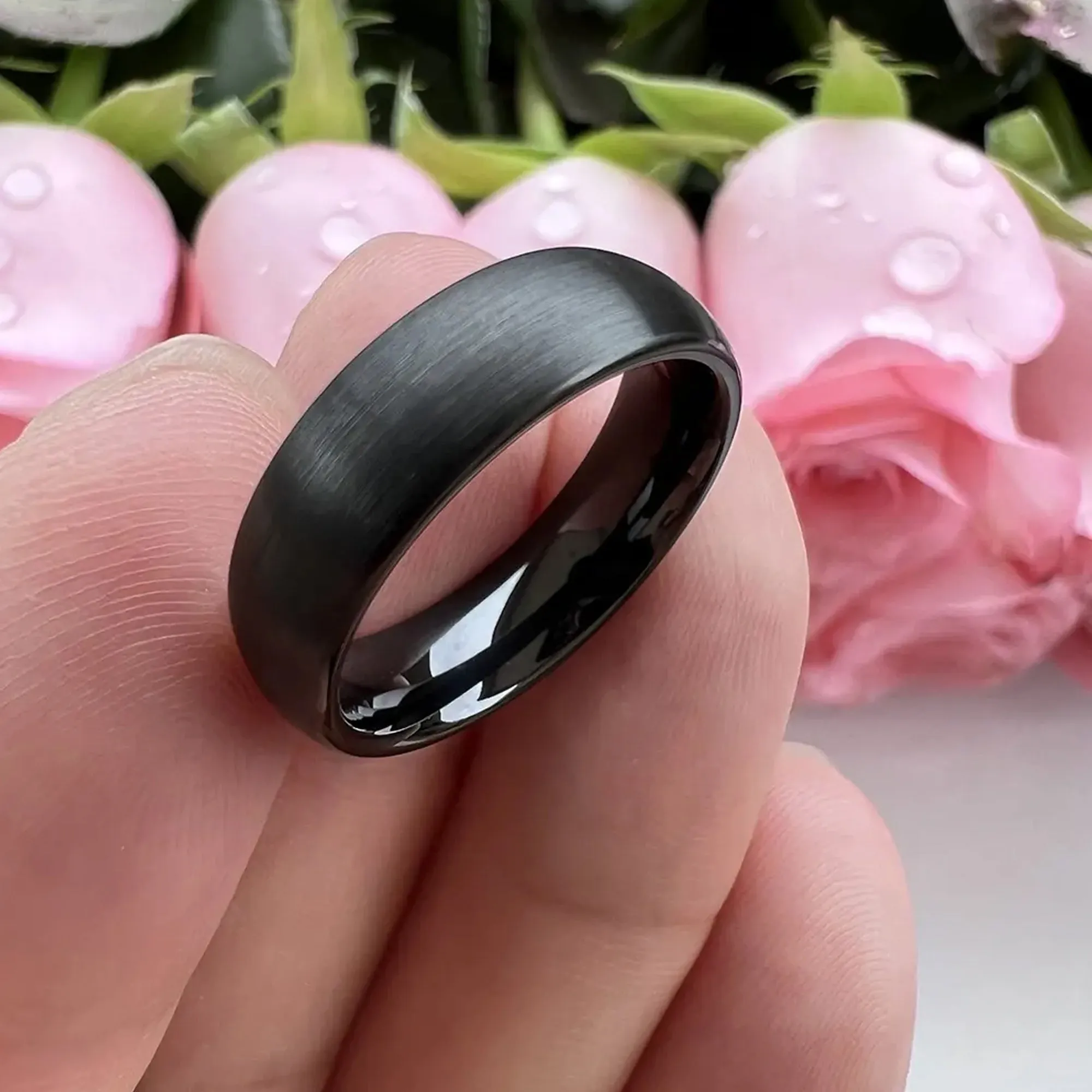 Black Tungsten Carbide Ring For Men and Women. 6mm or 8mm Dome Shape, Barrel, Comfort Fit Wedding Band, Pinky, Statement or Thumb RIng (Copy)