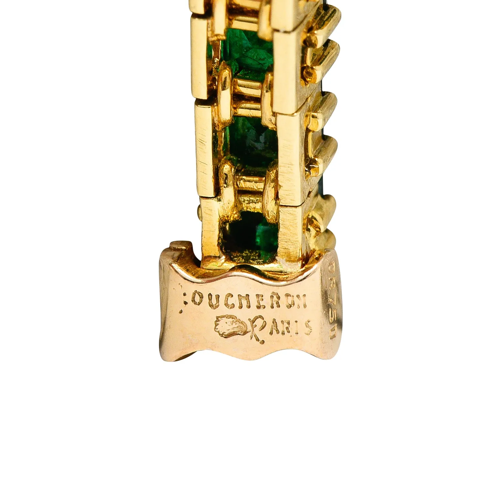 Boucheron Paris 12.50 CTW Emerald 18 Karat Yellow Gold Gemstone Line Bracelet