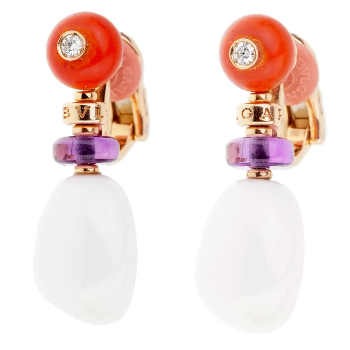 Bulgari Mediterranean Eden Coral Agate Diamond Rose Gold Earrings