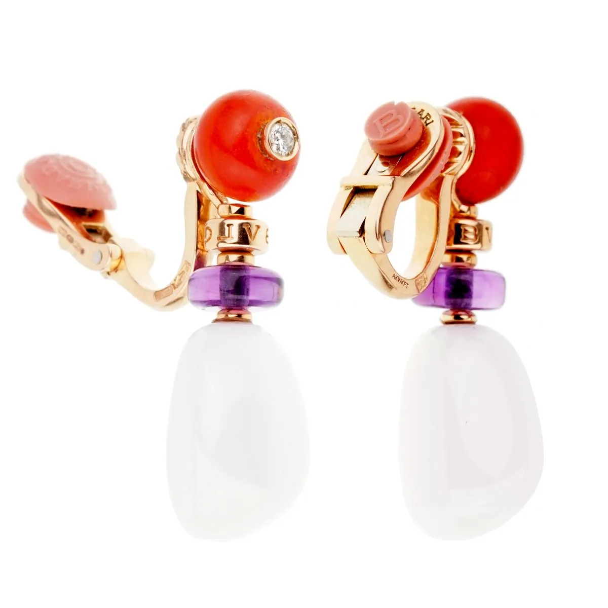 Bulgari Mediterranean Eden Coral Agate Diamond Rose Gold Earrings