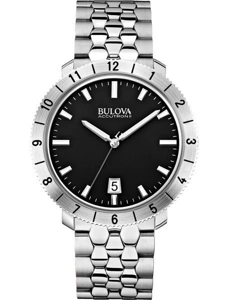 Bulova Mens Accutron II Watch - Stain Steel Case & Bracelet - Black Dial