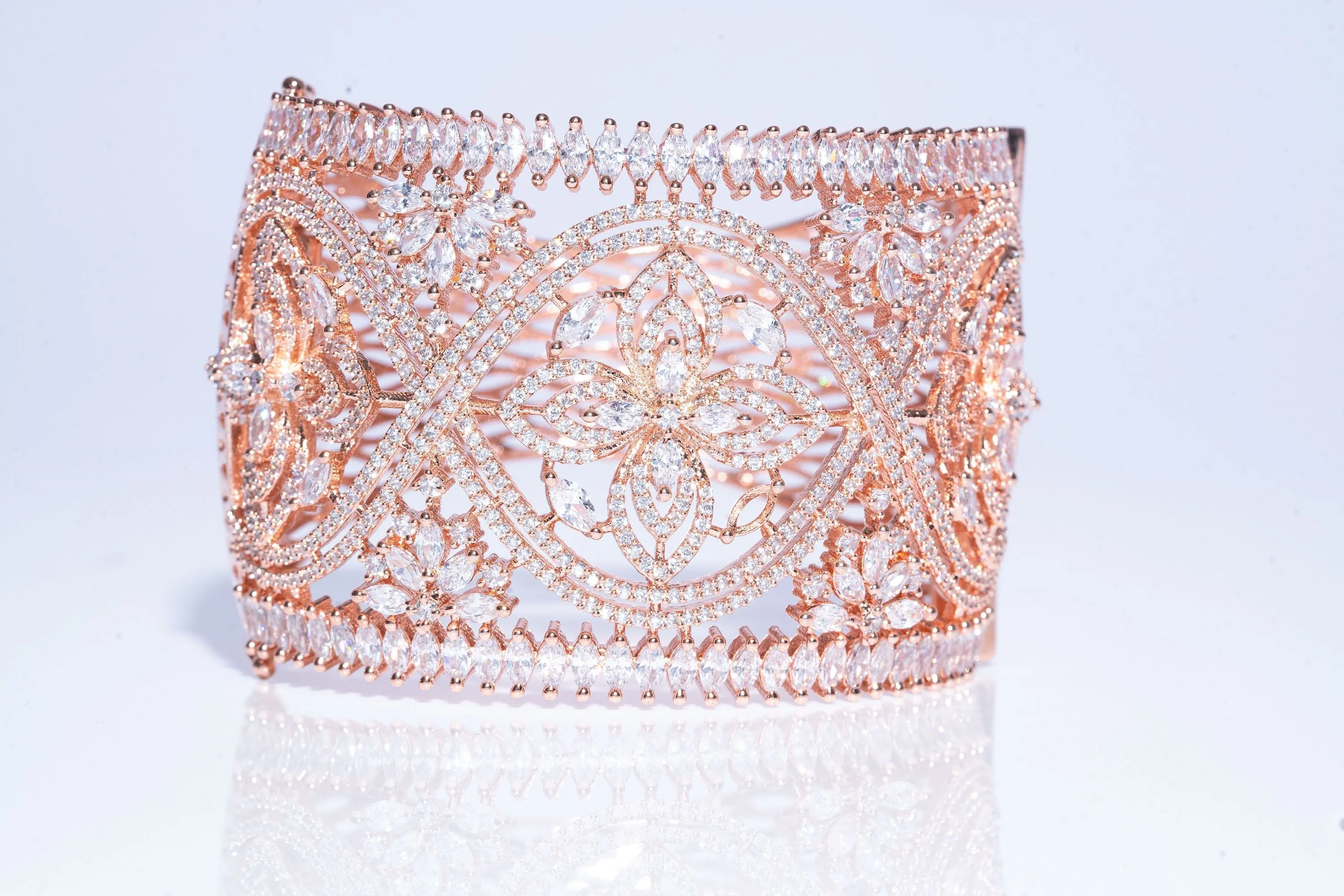 Caprice Statement Cuff Bracelet Rose Gold By Jaipur Rose Designer Indian Jewelry