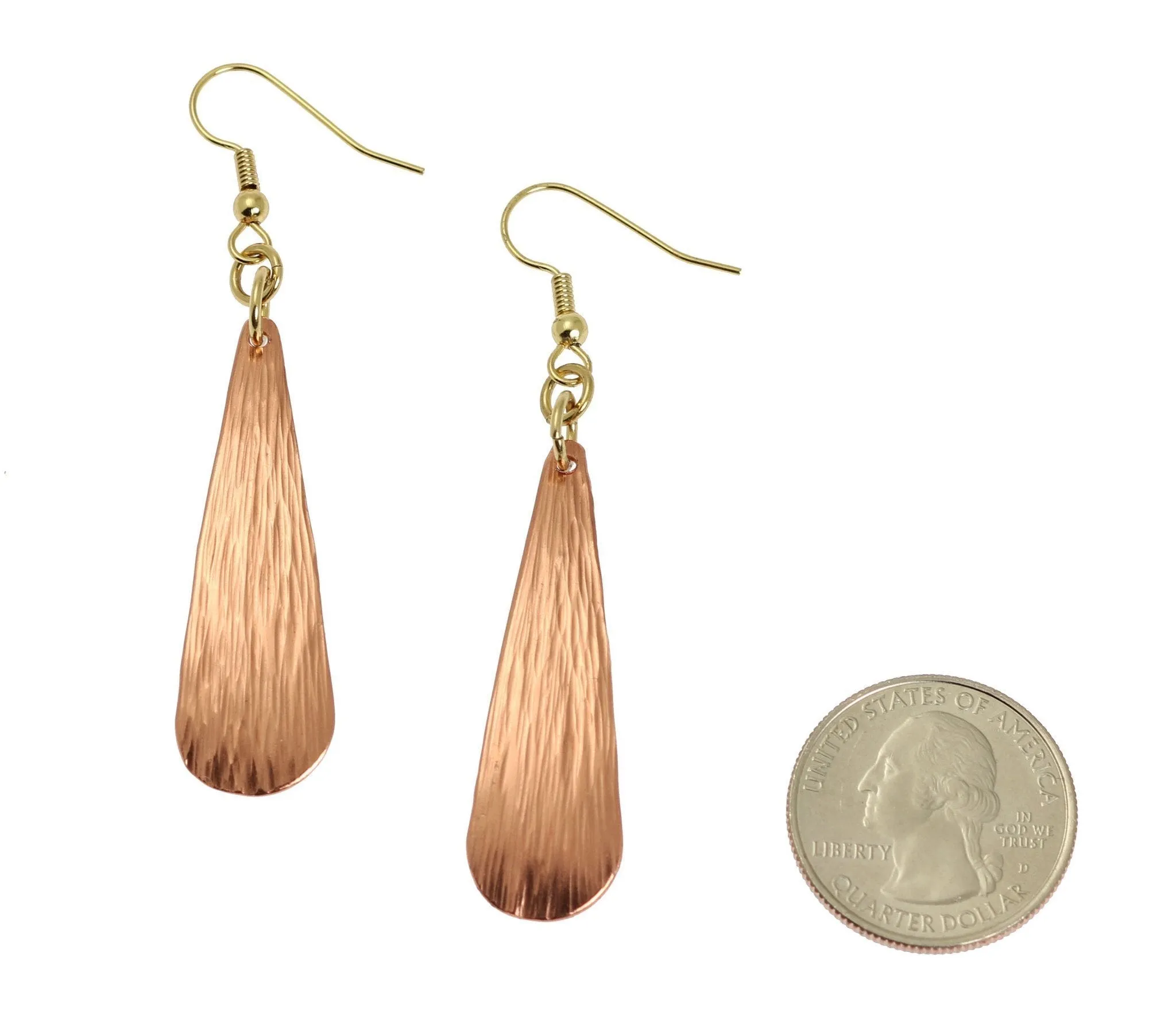 Chased Copper Long Tear Drop Earrings - Copper Earrings