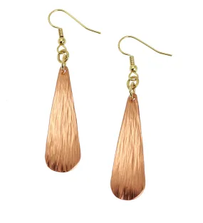 Chased Copper Long Tear Drop Earrings - Copper Earrings