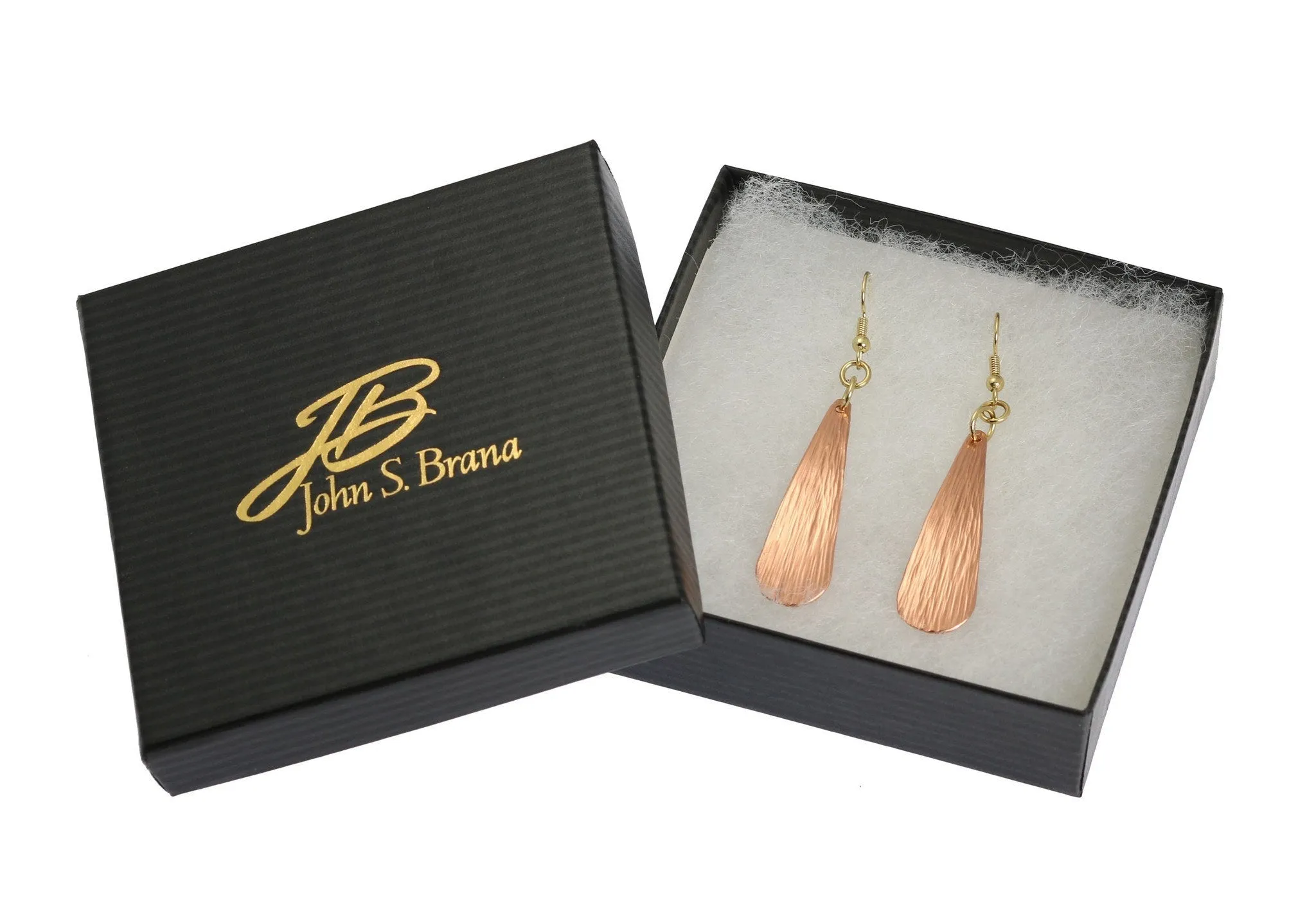 Chased Copper Long Tear Drop Earrings - Copper Earrings