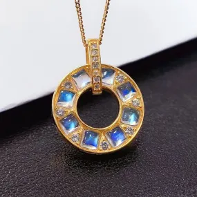 Circle Slide Genuine Moonstone 18k Plated Necklace & Pendant