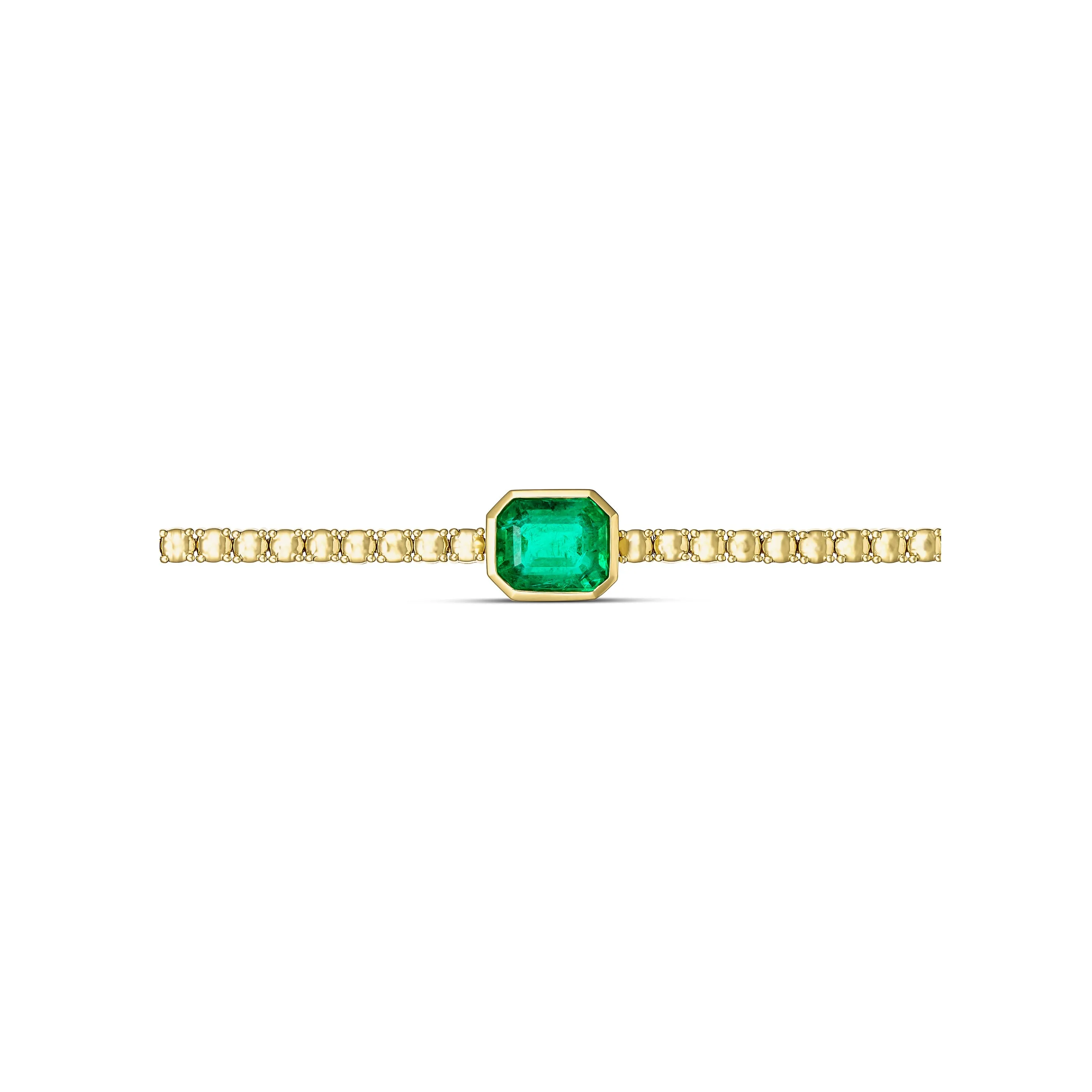 Classic Emerald Bezel Set Single Gemstone Tennis Bracelet | 18K Yellow Gold