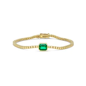 Classic Emerald Bezel Set Single Gemstone Tennis Bracelet | 18K Yellow Gold