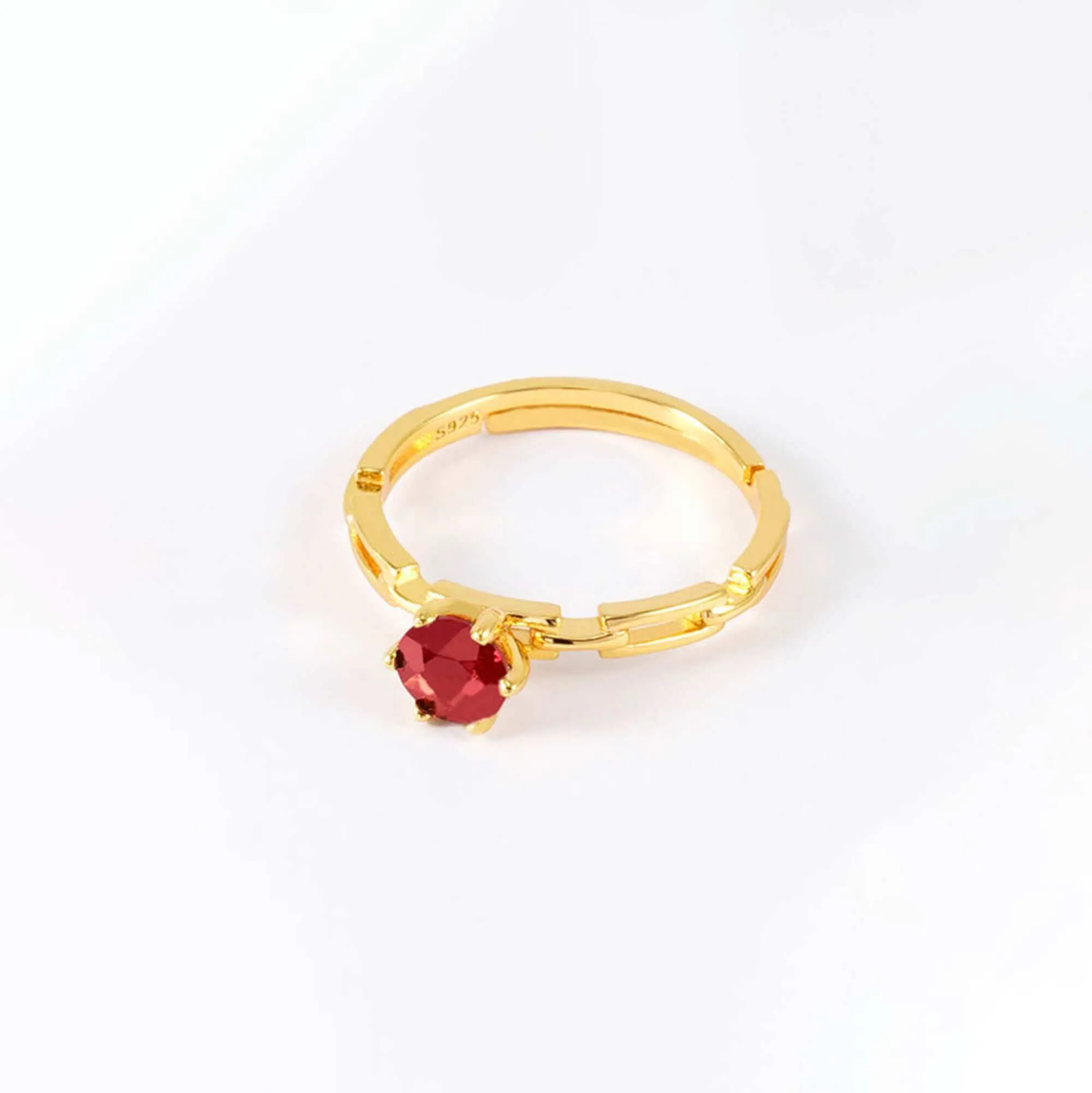 Classic Single Garnet Adjustable Open-ended Ring