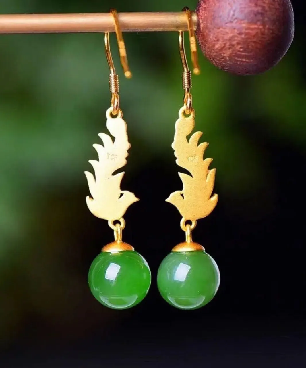 Classy Gold Phoenix Sterling Silver Overgild Jade Drop Earrings LY8533