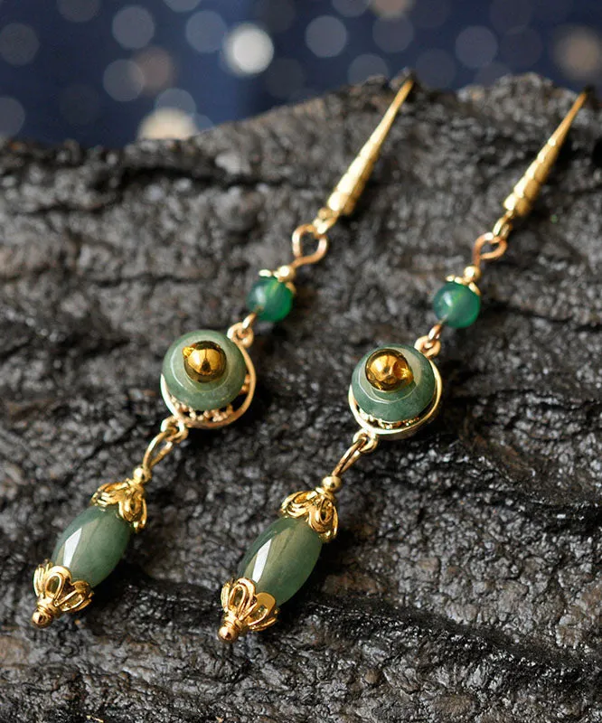 Classy Green Jadeite Jade Drop Earrings LY7827