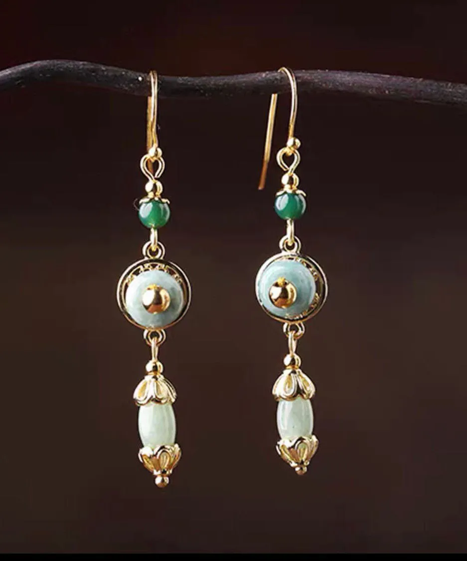 Classy Green Jadeite Jade Drop Earrings LY7827