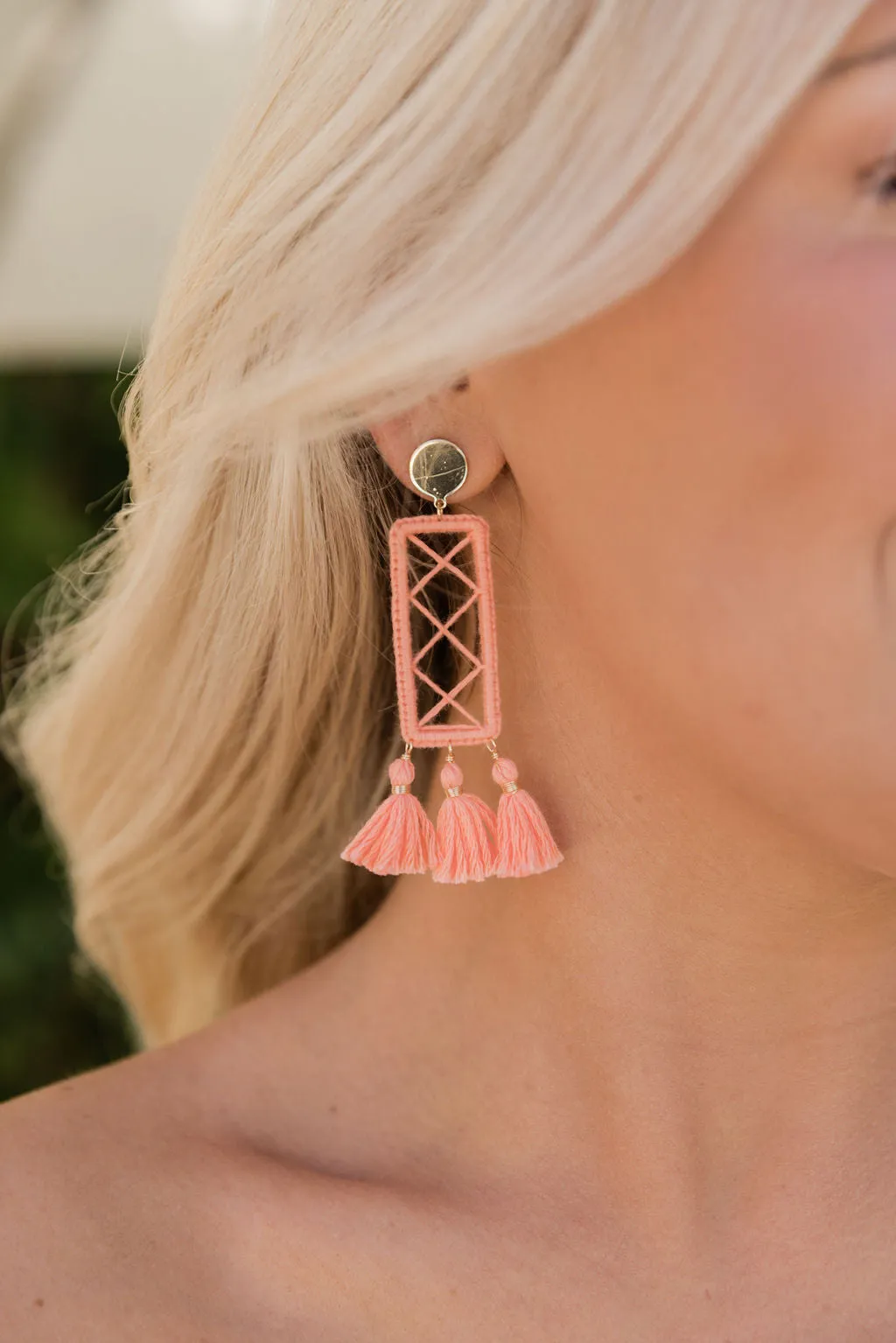 Confident Energy Coral Rectangle Fringe Earrings FINAL SALE