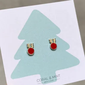 Coral & Mint Christmas Reindeer Earrings