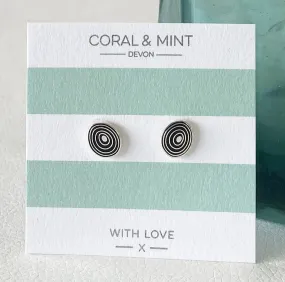 Coral And Mint Black Swirl Enamel Earrings