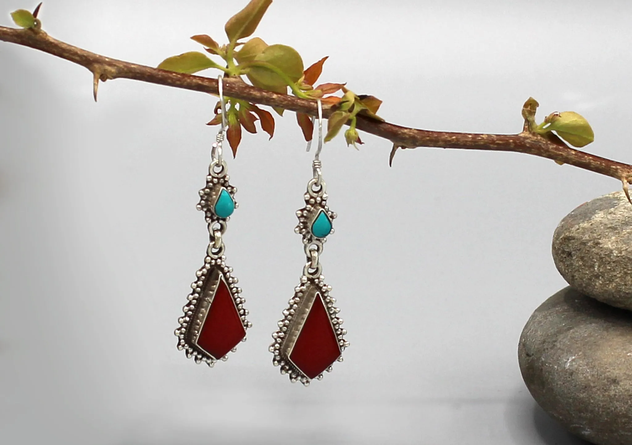 Coral Dangle Sterling Silver Earrings