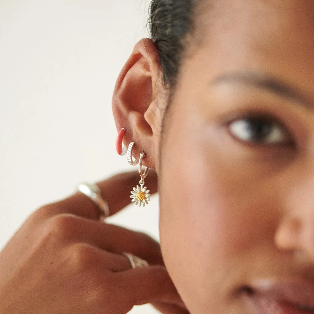 Coral Huggie Hoop Earrings Sterling Silver