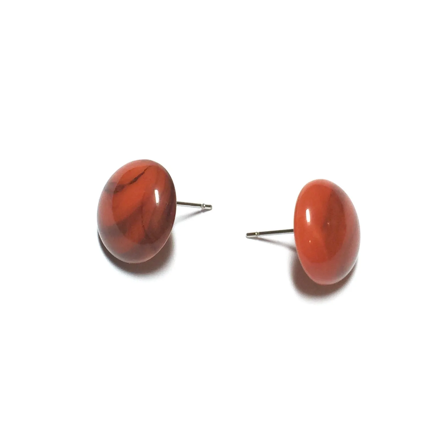 Coral Marbled Small Retro Button Stud Earrings - 14mm