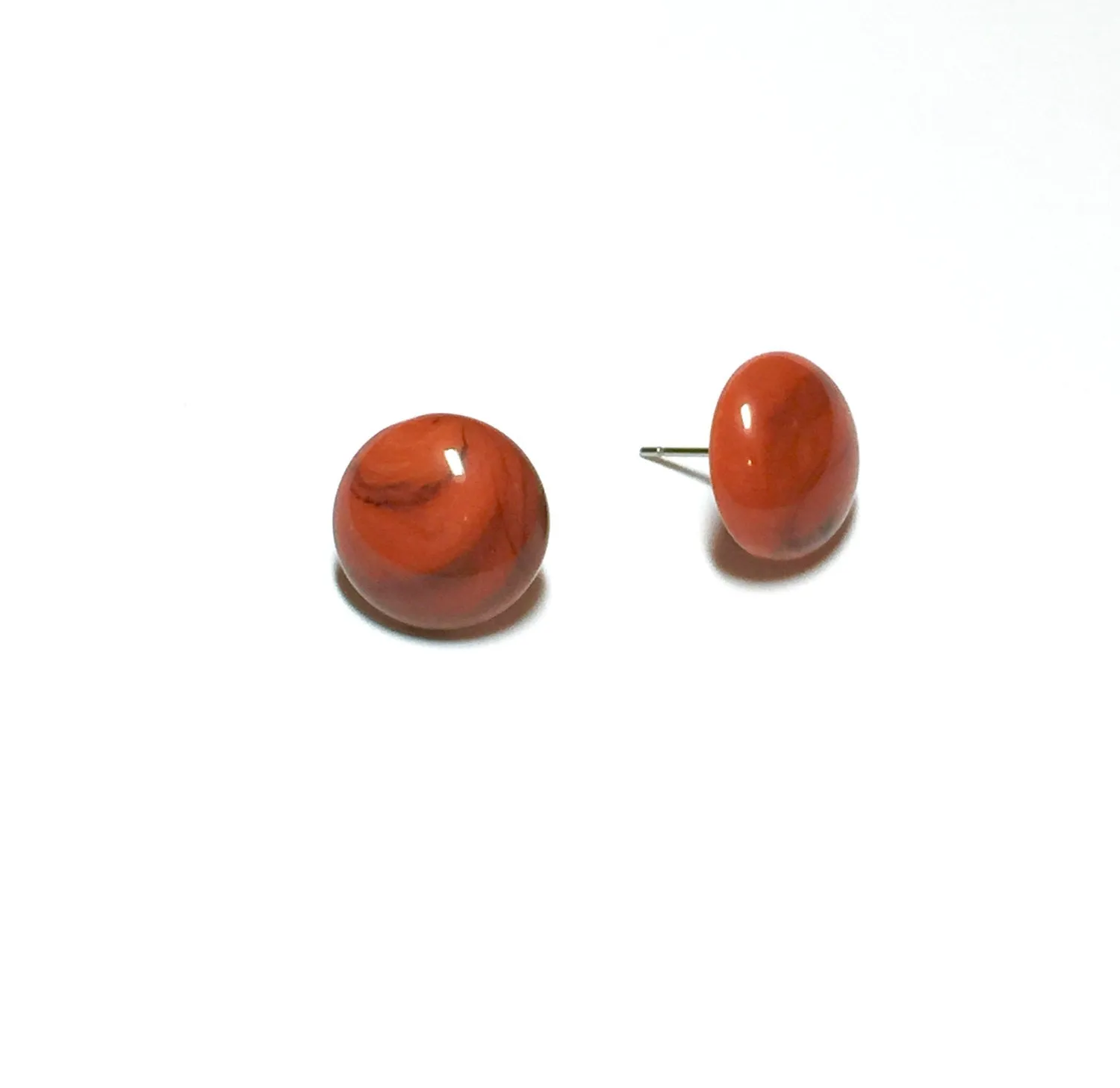 Coral Marbled Small Retro Button Stud Earrings - 14mm