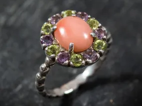 Coral Ring - Victorian Coral Ring - Colorful Flower Ring