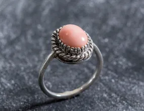 Coral Solitaire Ring - Pink Vintage Ring - Silver Coral Ring