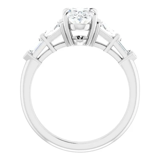 Cubic Zirconia Engagement Ring- The Annaliza (Customizable 7-stone Design with Oval Cut Center and Baguette Accents)