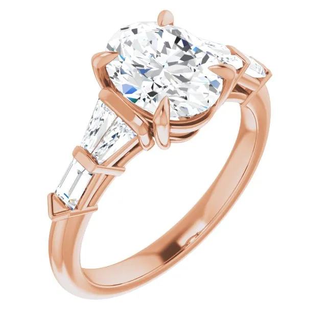 Cubic Zirconia Engagement Ring- The Annaliza (Customizable 7-stone Design with Oval Cut Center and Baguette Accents)