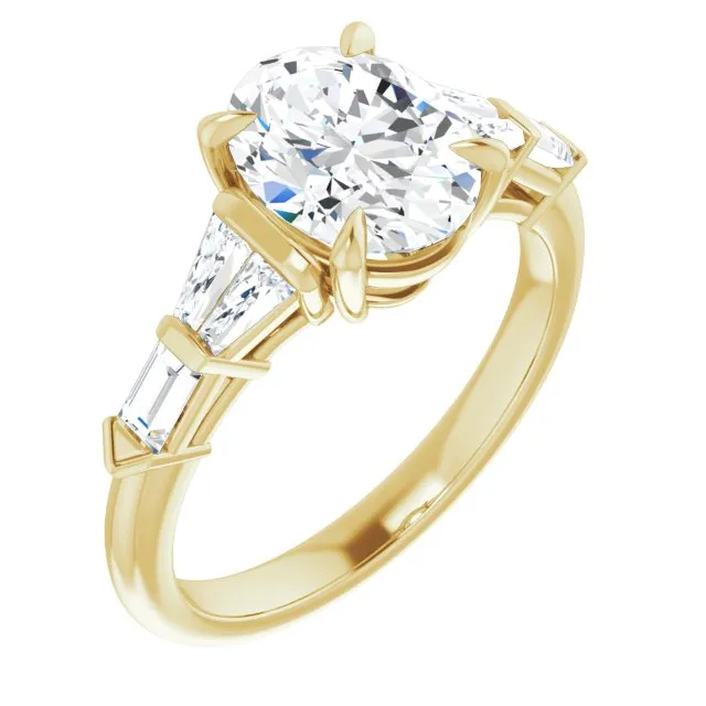 Cubic Zirconia Engagement Ring- The Annaliza (Customizable 7-stone Design with Oval Cut Center and Baguette Accents)