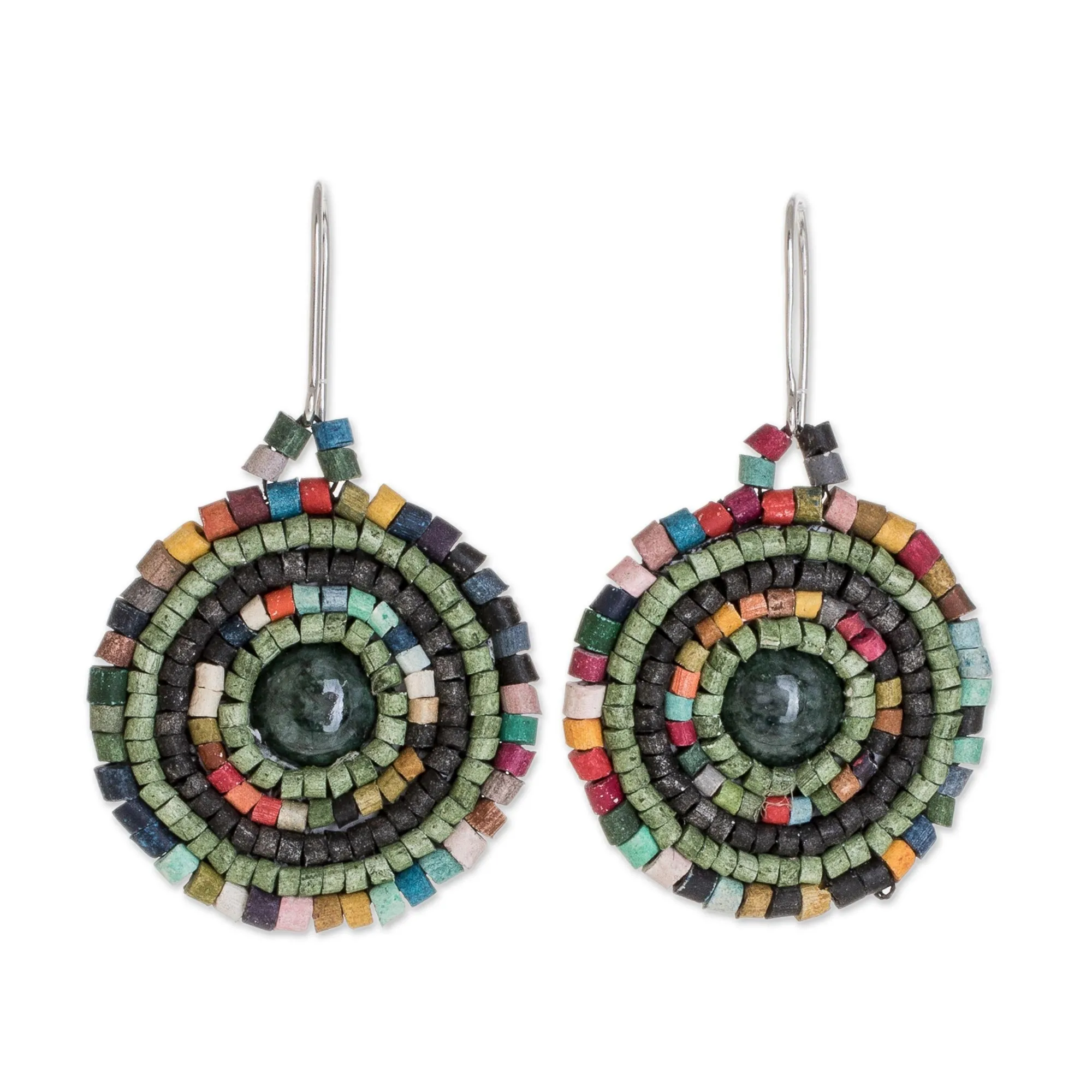 Cultural Essence Jade and Colorful Ceramic Beaded Dangle Earrings