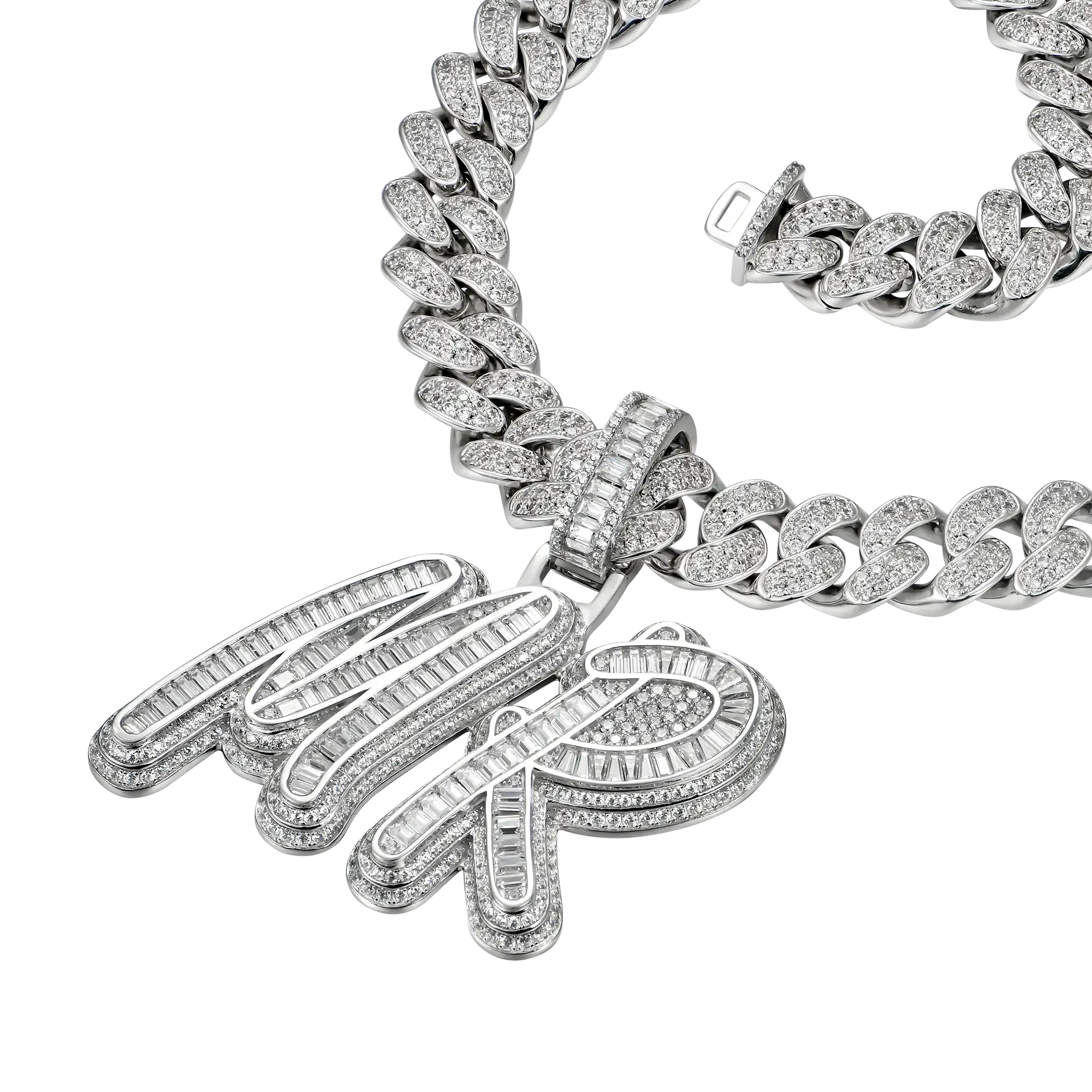 Custom Youth Iced Out Multi-layer Baguette Font Pendant