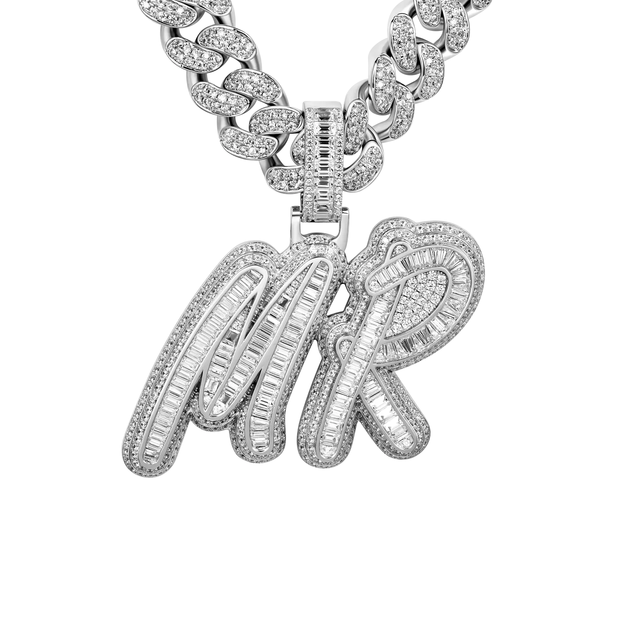 Custom Youth Iced Out Multi-layer Baguette Font Pendant