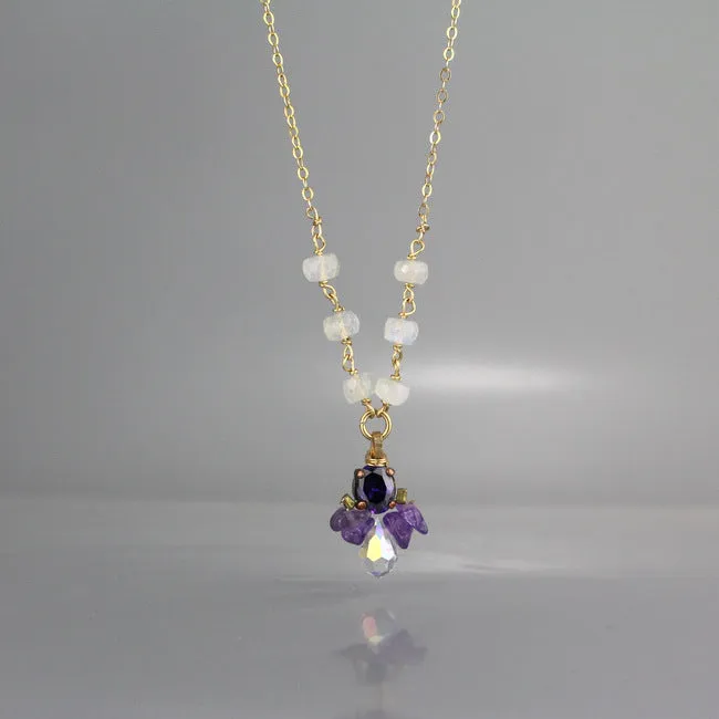 CZ Amethyst Beaded Bee Necklace