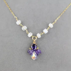 CZ Amethyst Beaded Bee Necklace