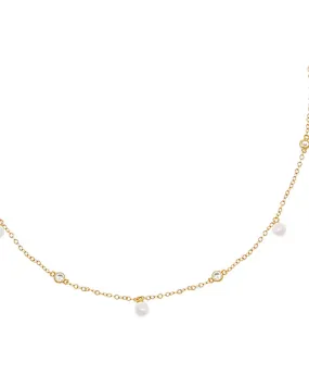 CZ Bezel X Dangling Pearl Choker Gold One Size | Gold